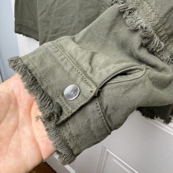 Olive Green Jacket Womens Large Silver Studded Bling Cotton Coat - Picture 2 of 8